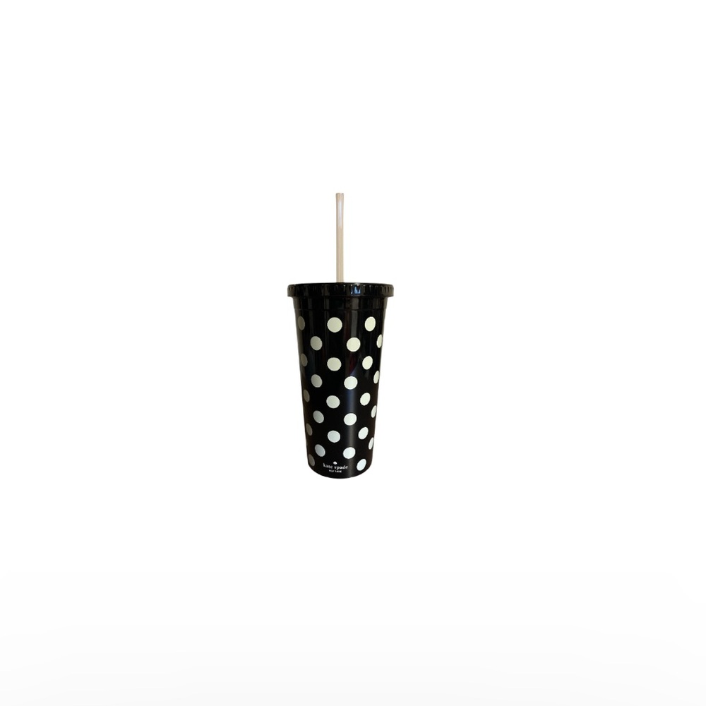 Kate Spade Black and Cream Polka Dot Plastic Tumbler